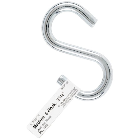 Hampton Hampton Medium Zinc-Plated Silver Steel 3.25 in. L S-Hook 240 lb 1 pk 02-3483-838